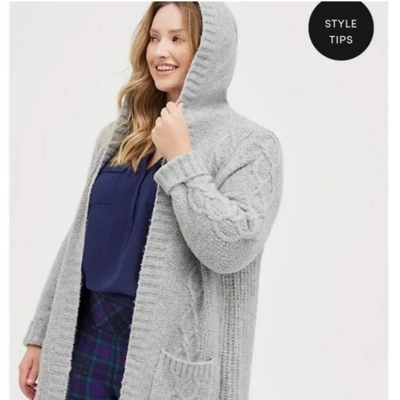 TORRID CABLE HOODED GREY CARDIGAN DUSTER - Picture 4 of 8
